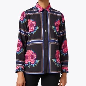 Vilagallo Nadine Black Floral Print Button Down Shirt Top